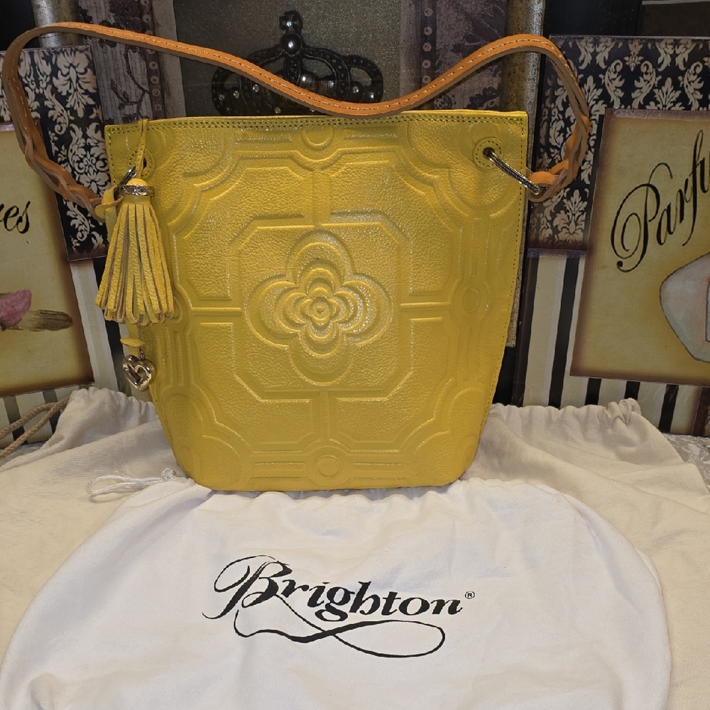 EUC Brighton Yellow Embossed Bucket Bag